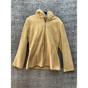 Apostrophe Faux Suede Full-Zip Faux Fur Lining Hooded Jacket Beige Womens Size M